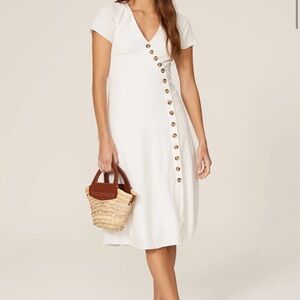Madewell Linen-Blend Button-Wrap Midi Dress